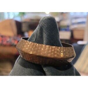 Vintage Hammered Brass Copper Bangle Bracelet Wide Chunky Concave Cuff Statement